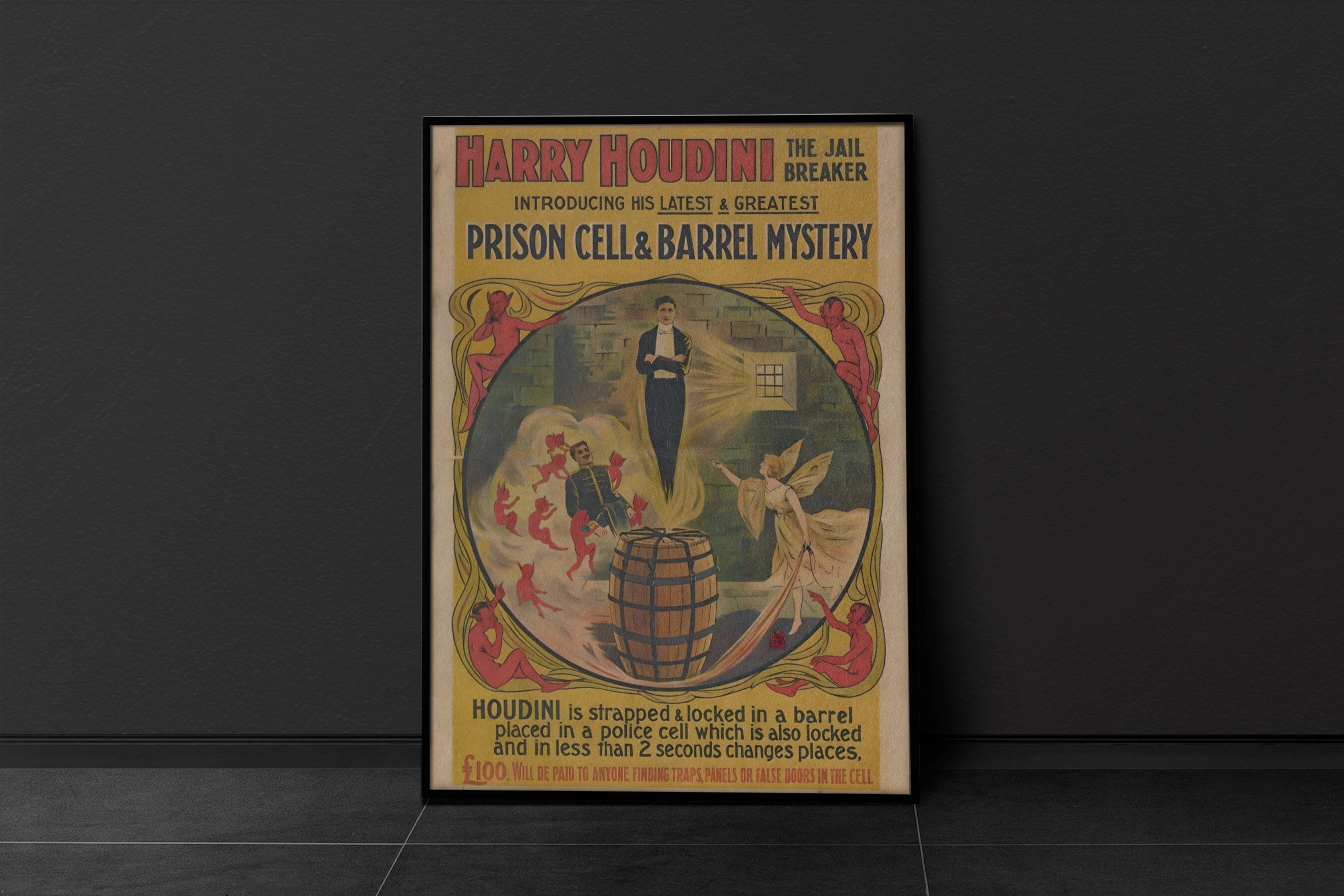 Vintage Harry Houdini Art, 1905 Escapism Poster, Magic Wall Decor ...