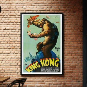 Póster de cine - Póster de la película King Kong - Póster de película vintage - Arte mural del viejo Hollywood - Obra de arte cinematográfica icónica - Impresión a pedido