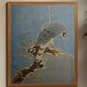 Arte mural japonés - Pájaro en una rama - Láminas japonesas - Decoración de pared con animales - Arte mural imprimible - Láminas para sala de estar - Arte de aves - Arte mural