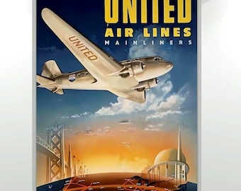 ユナイテッド航空ビンテージ オリジナルポスター United Airlines Amazon.com: Boeing Super 727 Jet Airplane - United Airlines