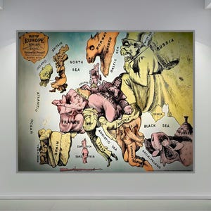 Impresión del mapa de Europa: Guerra franco-prusiana satírica de 1870 (descarga digital)