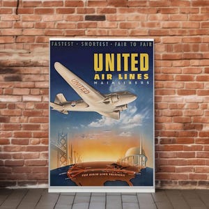 Poster United Airlines - décoration d'intérieur souvenirs de compagnie aérienne - affiches vintage - impressions numériques - impression d'art avion - oeuvre d'art aviation - oeuvre d'art
