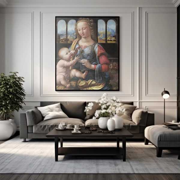 Leonardo da Vinci Madonna of the Carnation reproduction art, circa 1478 Renaissance decor