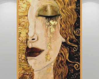 Konsttryck Klimt Gyllene tårar: Kvinnoporträtt i jugendstil (digital nedladdning)