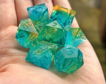 Sea Glass - choose your own number colours! / sharp edge dnd dice set