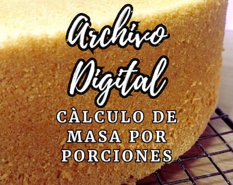 Archivos digitales de cálculo de masa por porciones. Perfectos para hornear sin esfuerzo.Ahorra tiempo y esfuerzo y minimiza las pèrdidas.