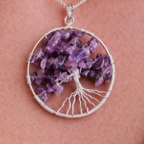Amethyst Tree of Life Pendant DIY Kit: Silver Wire, Gemstones Included