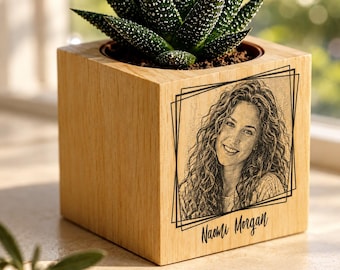 Succulent Planter 2.75 in, Personalized Wood Cube with Photo, Name or Initial
