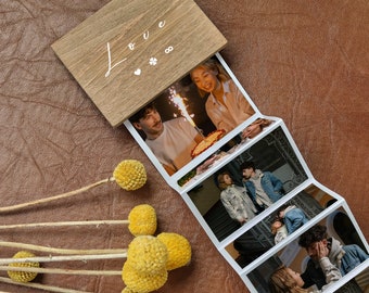 Pull Out Photo Album Custom Wooden Photo Box Personalized Memory Keepsake Trinket Box Customized Picture Frame Shadow Box as Valentine Gift