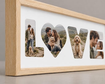 Custom Photo Word Frame 14x6.25 in, Solid Wood, Love, Mom, Grandma or Grandpa