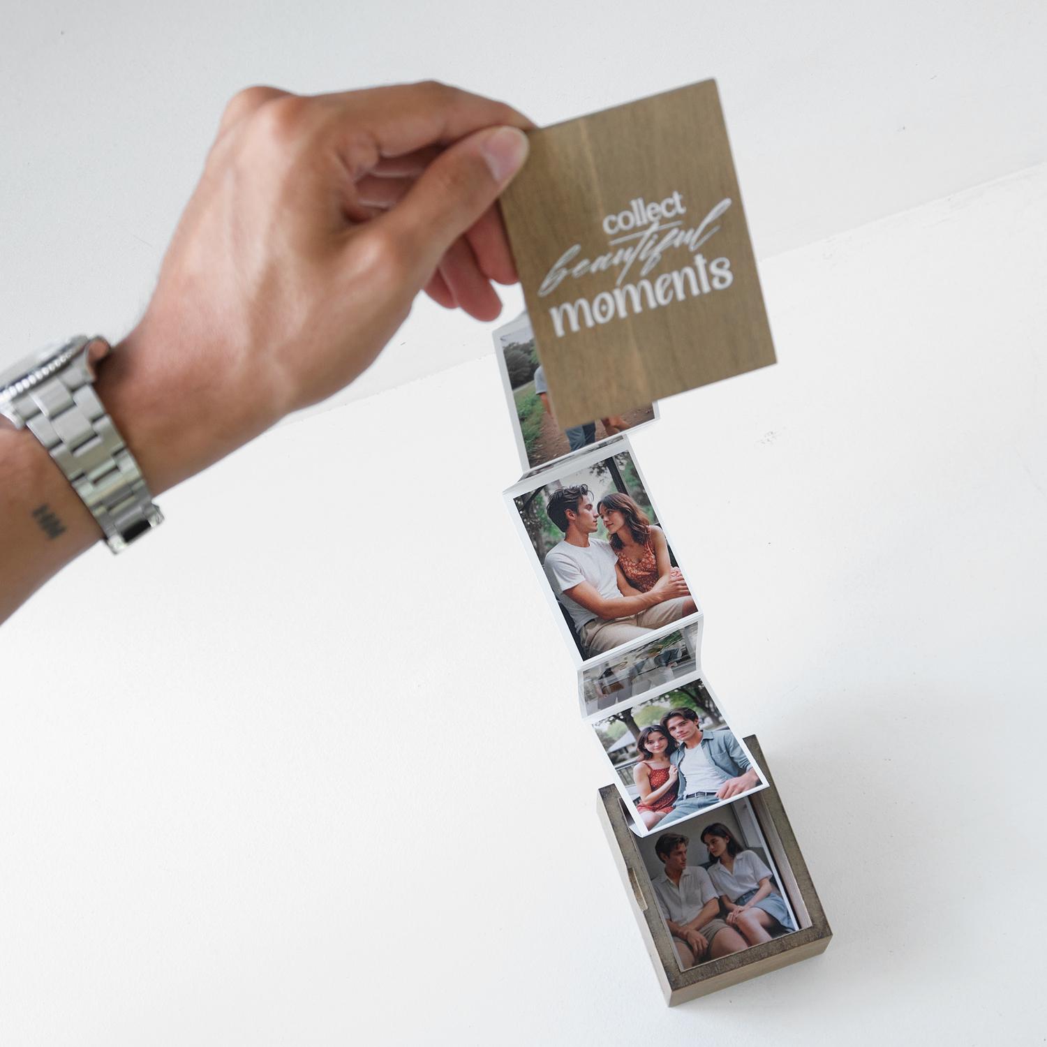Collect Beautiful Moments Pull Out Photo Album, Personalized Memory Keepsake Box, Trinket Wood Box Customized Wooden Photo Album Frame