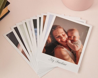 Impresiones fotográficas personalizadas inspiradas en Instax con mensaje personalizado, impresiones con aspecto de película instantánea retro vintage, regalo de primer aniversario para él y ella.