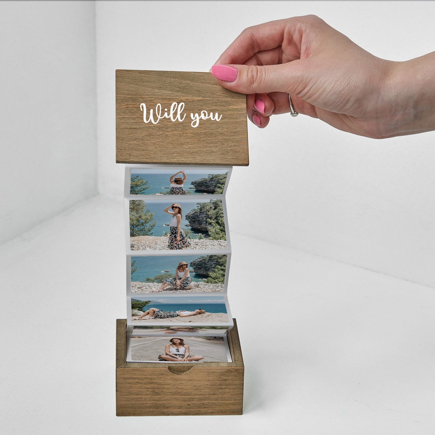 Pull Out Wooden Photo Album as Bridesmaid Proposal Gift. Wood Photo Keepsake Box. Maid of Honor Proposal. Bridesmaid Photo Gifts. Photo Box.
