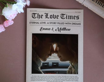Unique Personalized Love Newspaper Gift for Couples, Perfect Valentine's Day, Galentine, Wedding, Anniversary Gift Box with Custom Photos