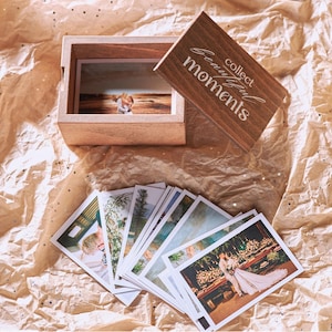 Wooden Photo Keepsake Box with 70 Custom Prints, 10th Anniversary Gift Box for Him, Wedding Gift for Wife Husband, Birthday Gift for Men.
