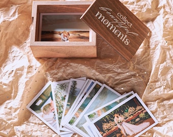 Wooden Photo Keepsake Box with 70 Custom Prints, 10th Anniversary Gift Box for Him, Wedding Gift for Wife Husband, Birthday Gift for Men.