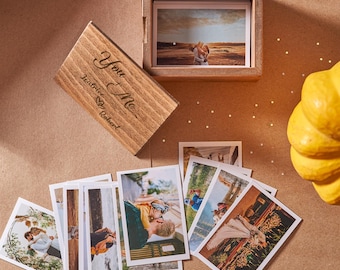 You and Me Wooden Photo Box with Two Names, 70 Mini Photo Prints