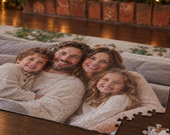 Family Christmas Photo Puzzle, Custom Jigsaw 500, 1000 or 2000 Pieces, Boxed