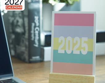 2027 Photo Card Calendar with Wooden Stand, Custom Monthly Desktop Calendar, Tabletop Photo Prints Display, Christmas Gift for Her Him Teens
