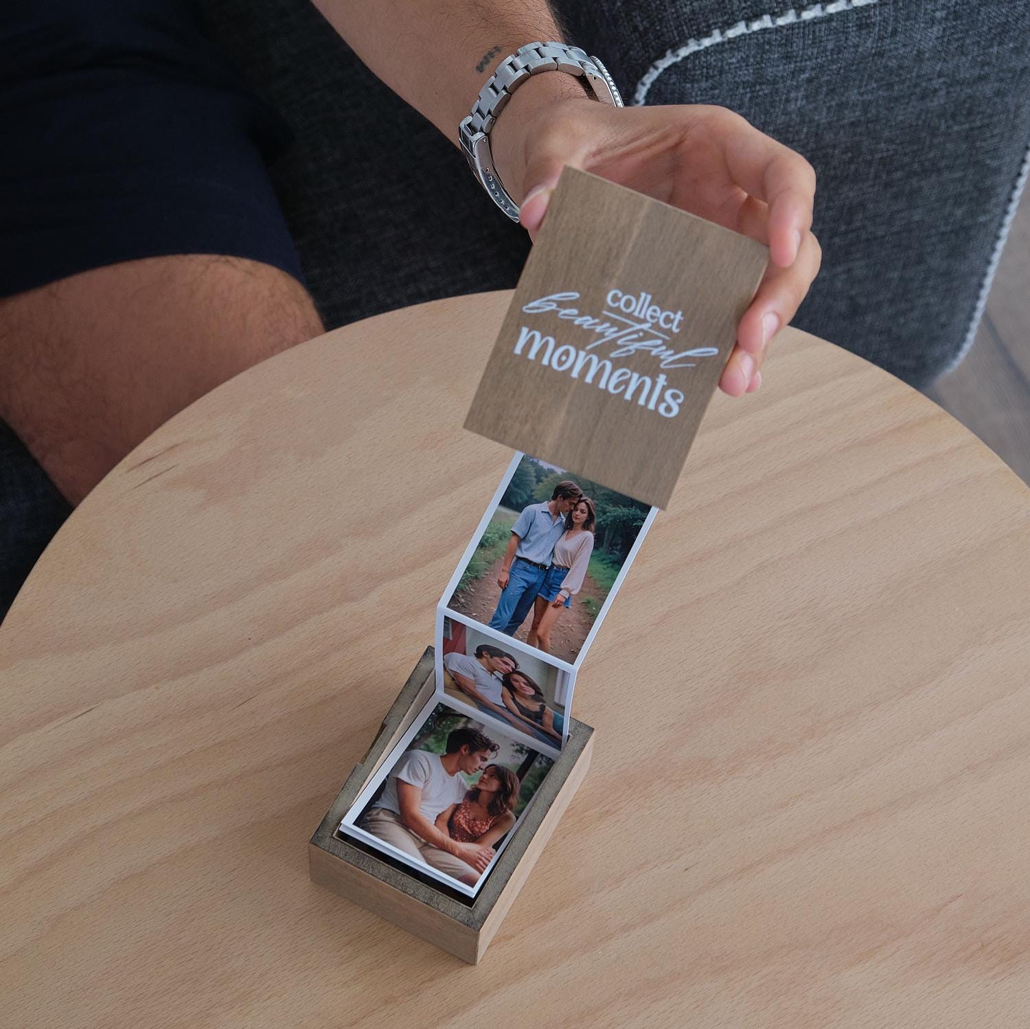 Collect Beautiful Moments Pull Out Photo Album, Personalized Memory Keepsake Box, Trinket Wood Box Customized Wooden Photo Album Frame