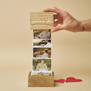 Pull Out Photo Album, Custom Picture Frame, Wooden Photo Box, Trinket Box, Valentine Memory Collection, Anniversary Gift for Him, Shadow Box