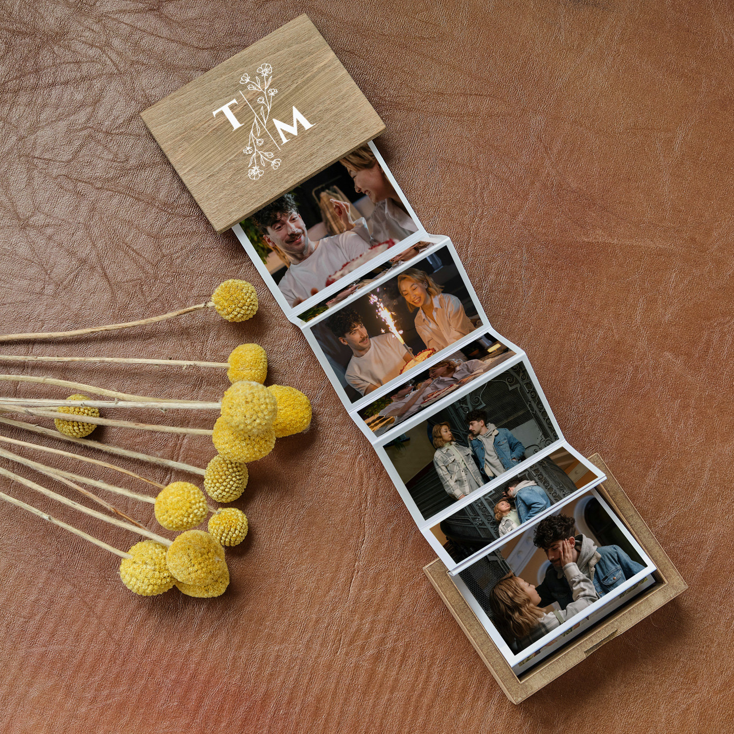 Customized Photo Frame & Trinket Box, Personalized Wooden Keepsake Box Photo Album Set - Unique Gift for Him, Couples, Engagement, Christmas
