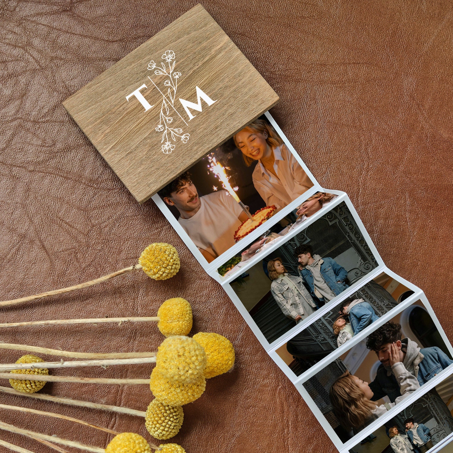 Customized Photo Frame & Trinket Box, Personalized Wooden Keepsake Box Photo Album Set - Unique Gift for Him, Couples, Engagement, Christmas