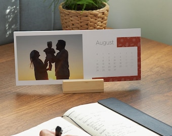 2027 Tear Off Photo Calendar with Wooden Stand, 5x7 Photo Desk Cards