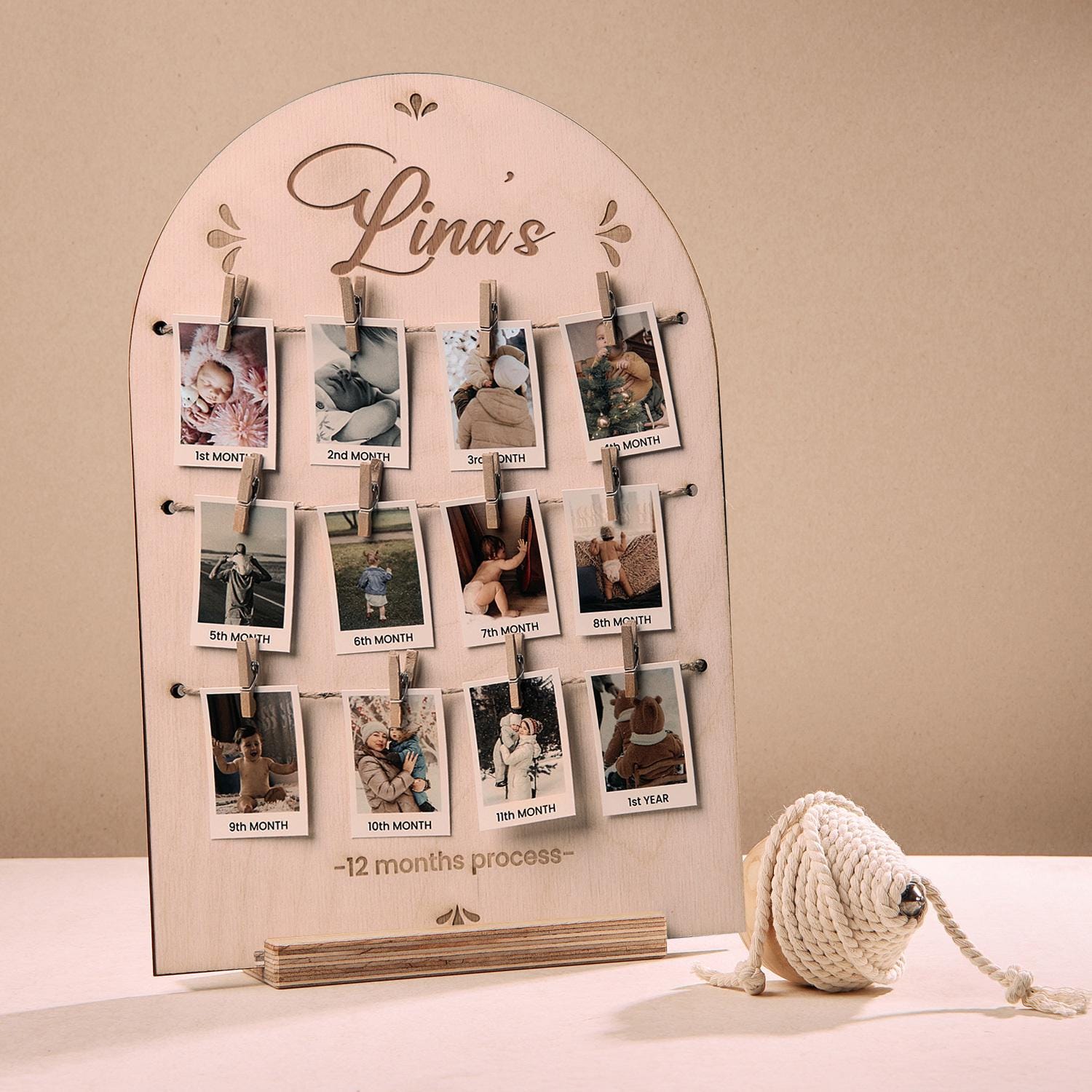Personalized Baby’s First Year Photo Display, 12 Photo Stand With ...
