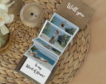 Pull Out Wooden Photo Album as Bridesmaid Proposal Gift. Wood Photo Keepsake Box. Maid of Honor Proposal. Bridesmaid Photo Gifts. Photo Box.