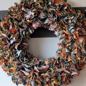 Fall Rag Wreath: Hand-Tied Autumn Colors, 18 inch