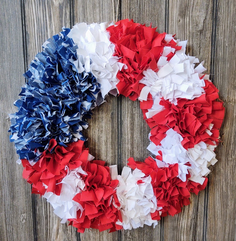 Patriotic Red, White and Blue Rag Wreath, Flag Wreath, Rag Wreath - Etsy