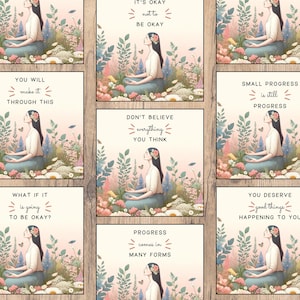 Set di carte di affermazione del giardino interno | Pensieri positivi quotidiani per la cura di sé e l'empowerment | Regalo di consapevolezza per la pace e il progresso
