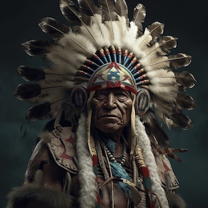 Native Indian WarChief | Digital Download, JPG, PNG file, Midjourney Ai, Leonardo Ai, Ai Art, Digital Art, AI Generate, Art Print