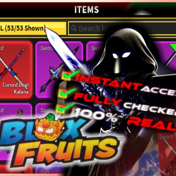 ROBLOX Blox Fruits Account Including Cursed Dual Katana | MAX Level 2550+ | Soul Guitar + Swords + Shadow Fruit  | 22M Beli + 61k Fragments