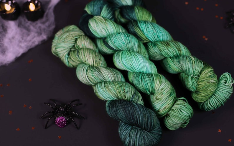 Hocus Pocus Inspired Hallowed Ground Yarn, Green, Glowing DK