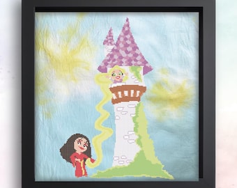 Rapunzel & Mother Gothel Inspired Cross Stitch Pattern - Tangled, Needlepoint