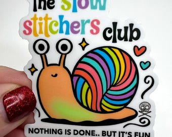 Pegatina del Club de Puntos Lentos - Punto de Cruz, Bordado, Hilo, Tejido, Ganchillo, Divertida, Caracol