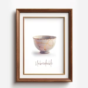 Unbreakable Kintsugi bowl wall decor, Emotions make us human, Japan printable wall art, digital download