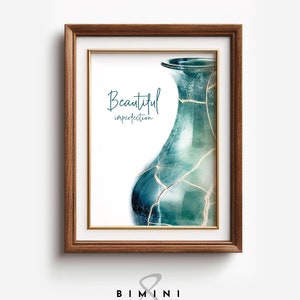 Hermosa imperfección, decoración de pared con jarrón Kintsugi, las emociones nos hacen humanos, arte de pared imprimible japonés Body Positive, descarga digital