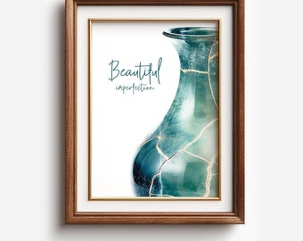 Beautiful imperfection, Kintsugi vase wall decor, Emotions make us human, Body positive Japan printable wall art, digital download