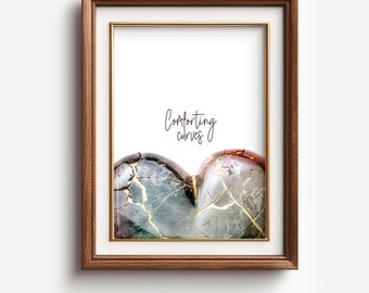 Comforting Curves Kintsugi heart wall decor, Emotions make us human, Body positive Japan printable wall art, digital download