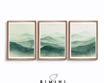 Set of 3 printable wall art, Sage green abstract watercolor, set of printable abstract art, watercolor landscape, digital print