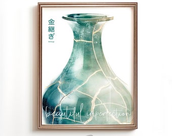 Beautiful imperfection, Kintsugi vase wall decor, Japan printable wall art, digital download