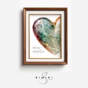 Embrace imperfection, Kintsugi heart wall decor, Emotions make us human, Japan printable wall art, digital download
