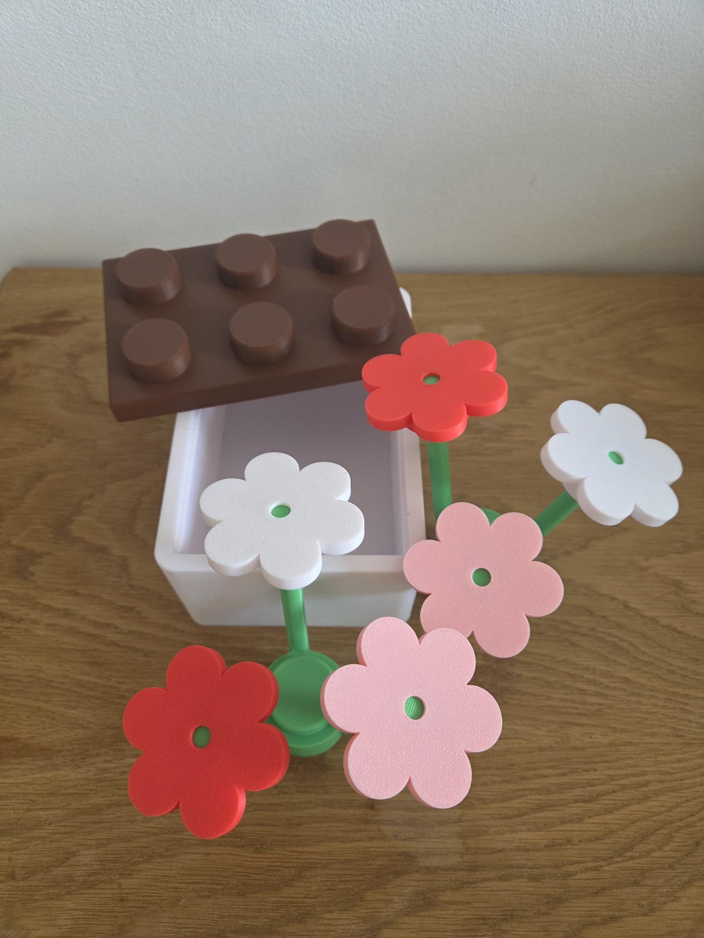 Boîte de rangement fleurs style brique – Pot déco modulable – Cadeau original enfant – Décoration chambre – Impression 3D