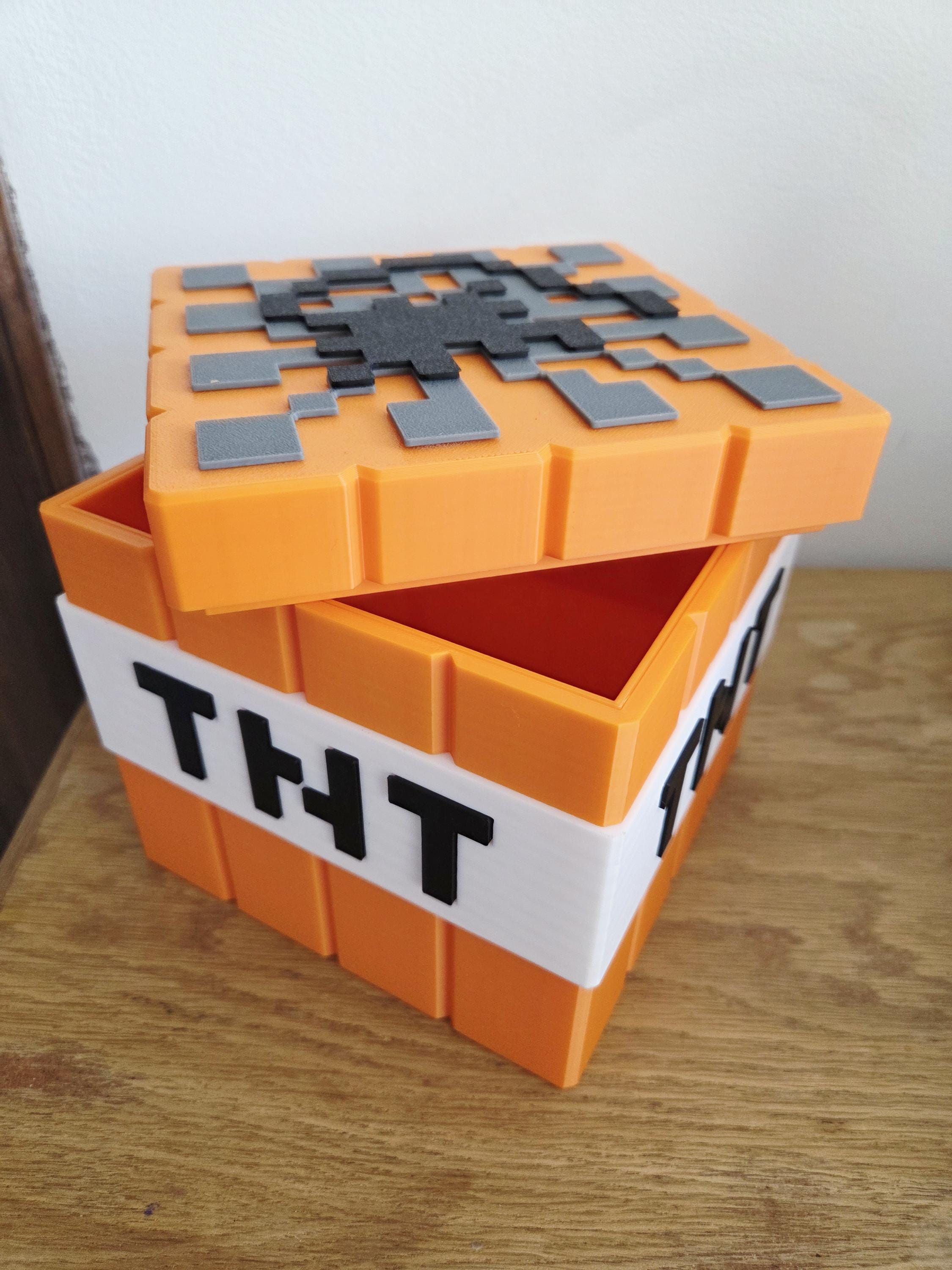 Grande boîte de rangement TNT Minecraft | Coffre trésor gamer | Déco gamer | Boîte 3D imprimée | Cadeau fan de jeux | Plusieurs couleurs