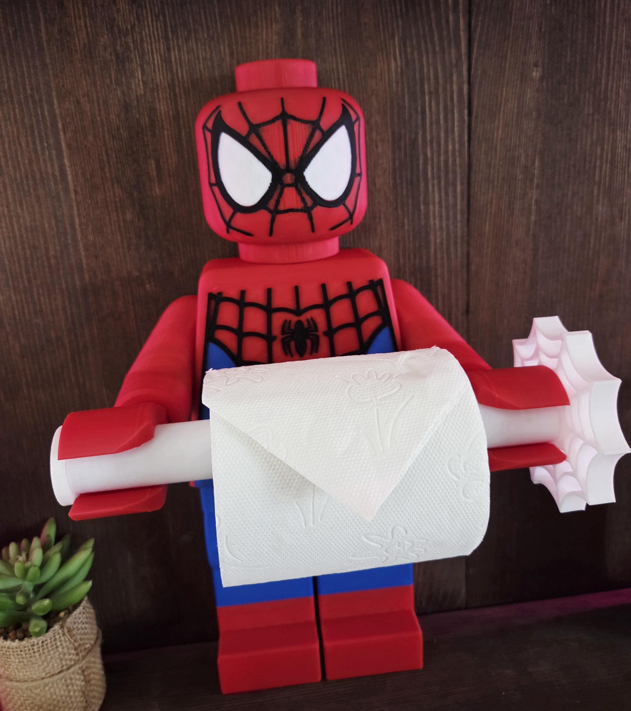 Porte-papier toilette bonhomme brique héros SpiderMan| Déco WC rouge et bleu | Support rouleau 3D | Cadeau geek