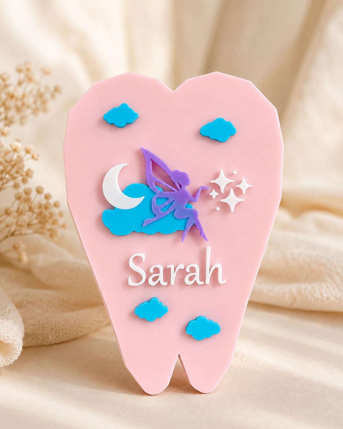 Boîte à dents de lait personnalisée fée rose pastel | Boîte souvenir dents enfant | Cadeau petite fille prénom personnalisé