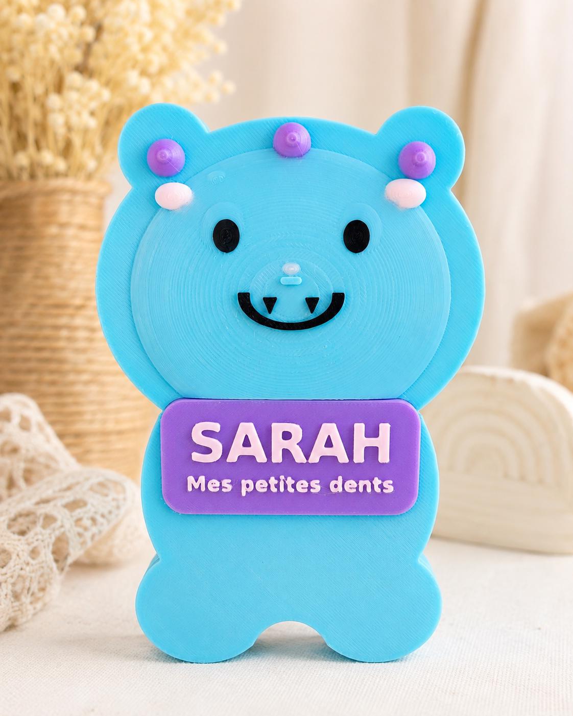 Boîte à dents de lait personnalisée Monstre – Prénom enfant – 20 compartiments – Petite souris – Cadeau enfant original